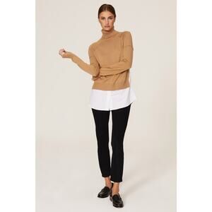KF/KaufmanFranco Collective Camel Turtleneck Mixed Media Sweater Size Small